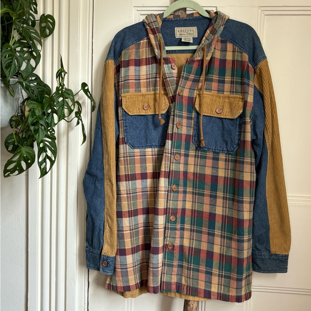 Men’s Large Arizona Jean Company Corduroy + Denim Flannel Hoodie